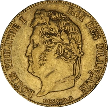 1844 20 French Francs Gold Coin Louis-Philippe A