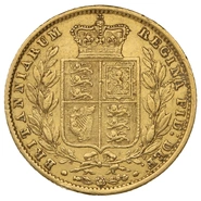 1854 Gold Sovereign - Victoria Young Head Shield Back- London