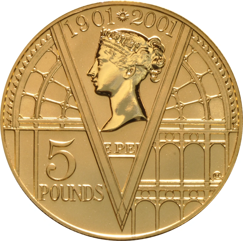 2001 - Gold Five Pound Reverse Proof Coin, 100th Victoria Anniversary no box or cert