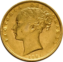 1881 Gold Sovereign - Victoria Young Head Shield Back- S