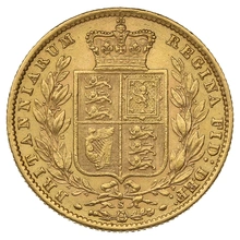 1871 Gold Sovereign - Victoria Young Head Shield Back- S