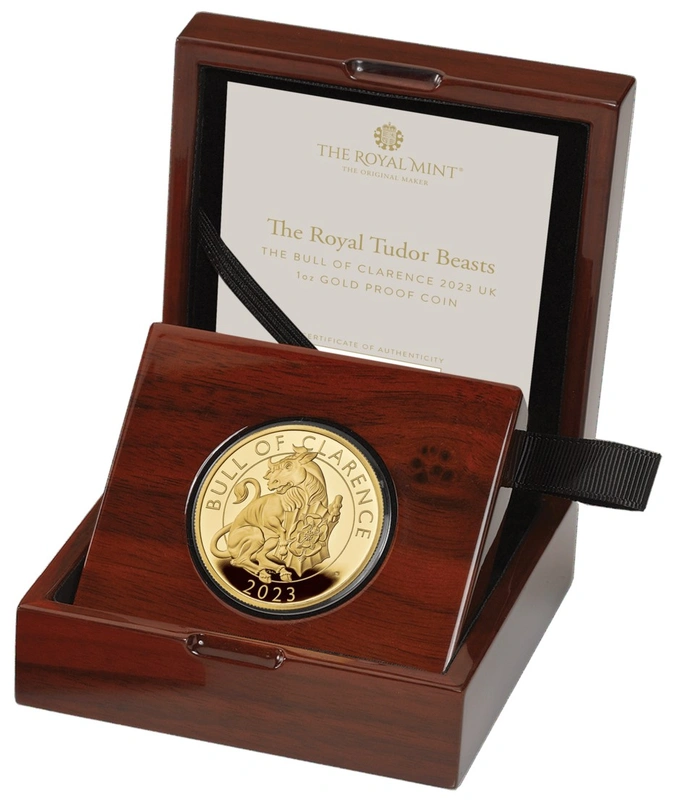 2023 Bull of Clarence - 1oz Tudor Beasts Proof Gold Coin Boxed