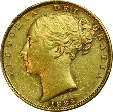 1885 Gold Sovereign - Victoria Young Head Shield Back- M