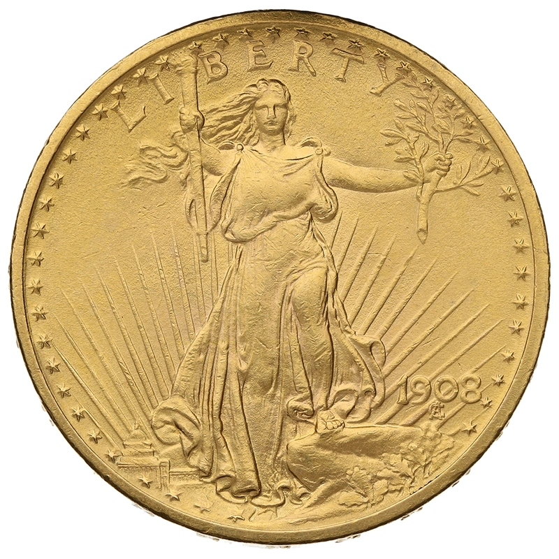 1908 $20 Gold Coin Double Eagle St Gaudens Head Philadelphia No Motto