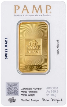 1oz Gold Bar PAMP Suisse Minted