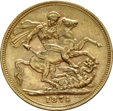 1874 Gold Sovereign - Victoria Young Head - S