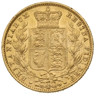 1866 Gold Sovereign - Victoria Young Head Shield Back- London