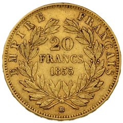 1855 20 French Francs Gold Coin Napoleon III BB Anchor