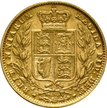 1875 Gold Sovereign - Victoria Young Head Shield Back- S