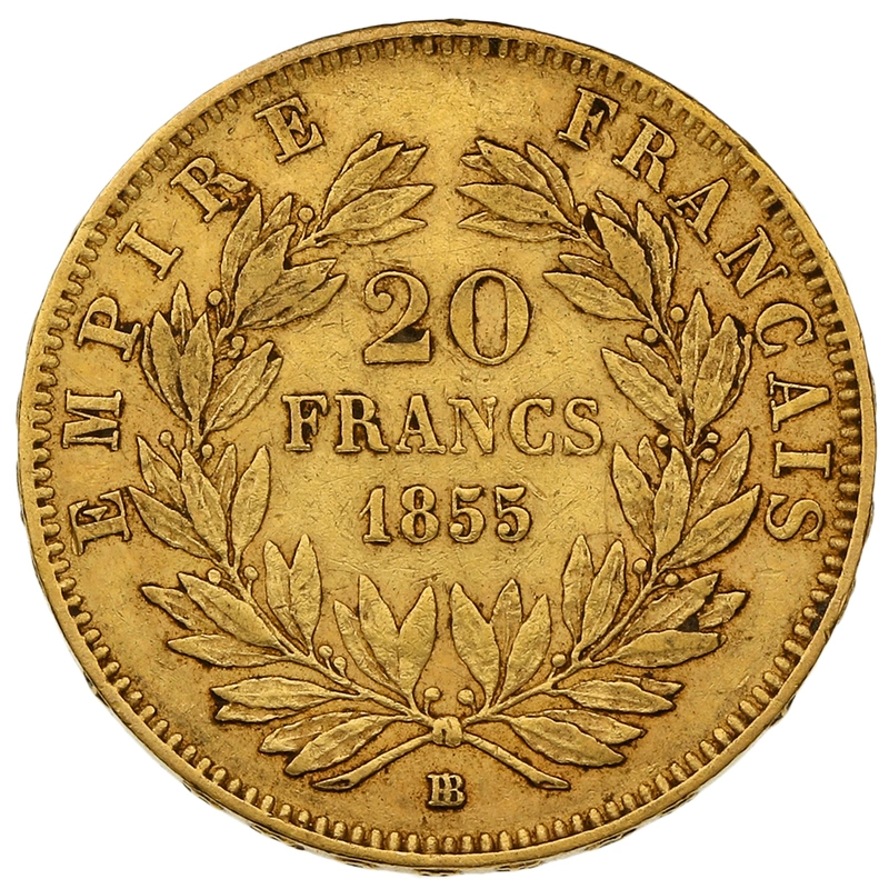 1855 20 French Francs - Napoleon III Bare Head - BB - anchor
