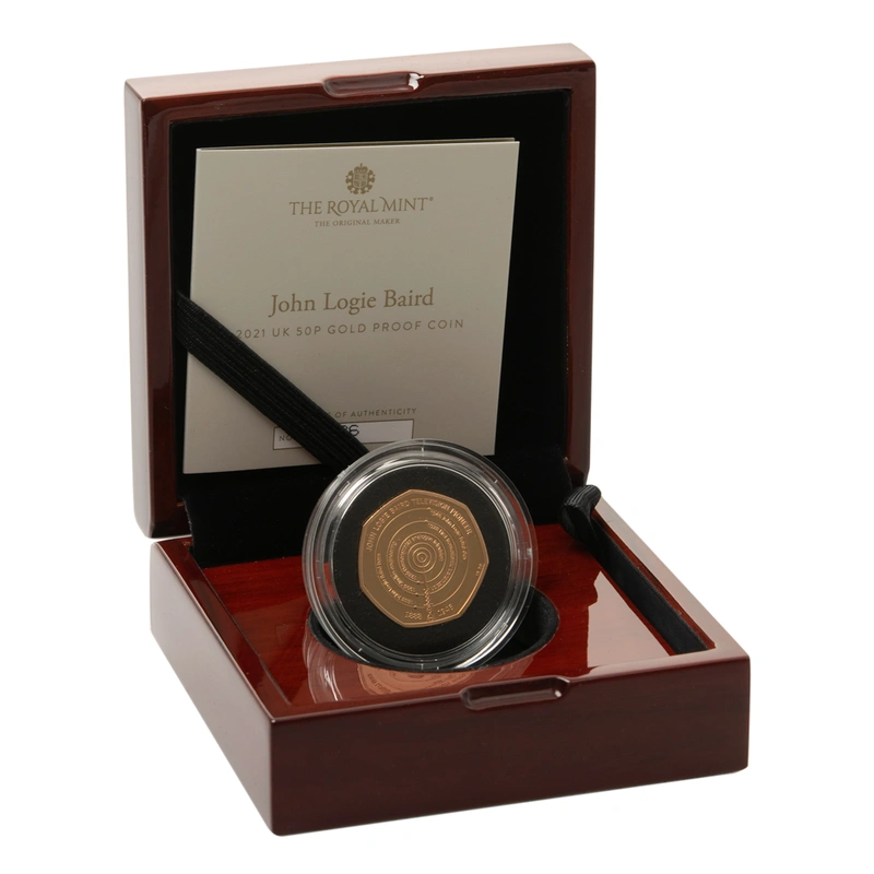 2021 Innovation in Science Logie Baird Fifty Pence Proof Gold Coin Boxed