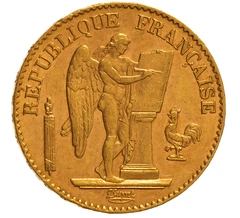1891 20 French Francs Gold Coin Guardian Angel Genius A
