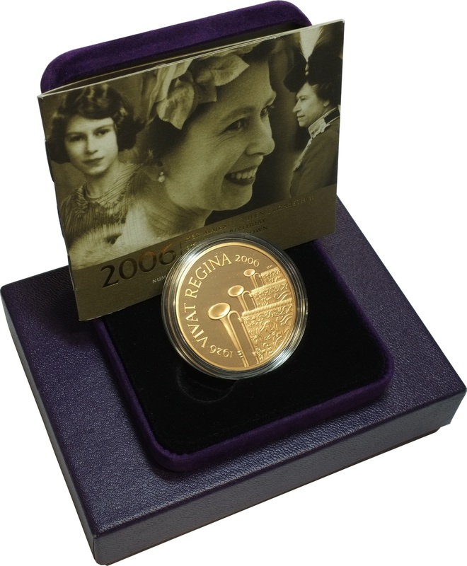 2006 - Gold Five Pound Proof Coin, Queen Elizabeth II 80th Birthday Boxed