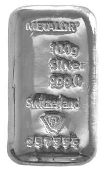 Metalor 100 Gram Silver Bar
