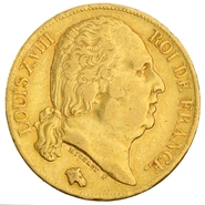 20 French Francs Gold Coin Louis XVIII Bare Head