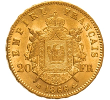 1866 20 French Francs Gold Coin Napoleon III BB