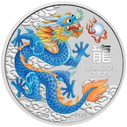 2024 1oz Perth Mint Year of the Dragon Coloured Silver Coin - Blue Dragon