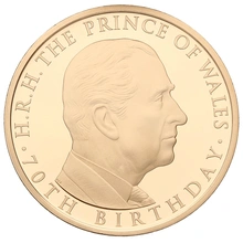 2018 - Gold £5 Proof Crown, Prince of Wales 70th Birthday Boxed