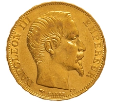 1856 20 French Francs - Napoleon III Bare Head - A