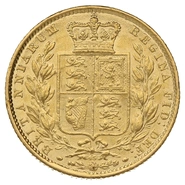 1864 Gold Sovereign - Victoria Young Head Shield Back- London