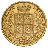 1877 Gold Sovereign - Victoria Young Head Shield Back- S