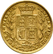 1875 Gold Sovereign - Victoria Young Head Shield Back- S
