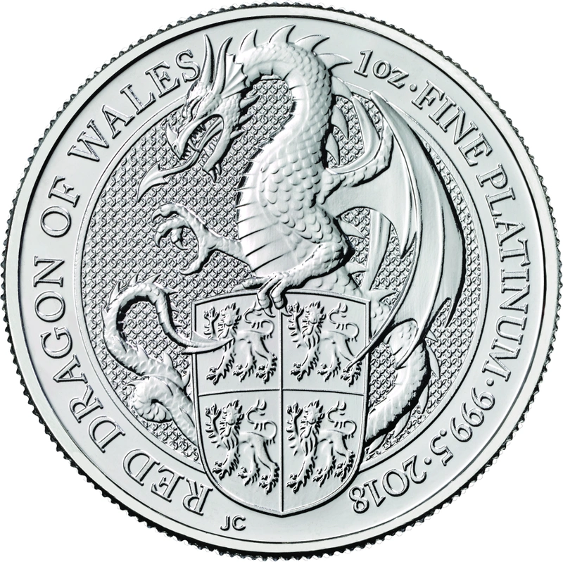 1oz Platinum  Coin, The Red Dragon - Queens Beast