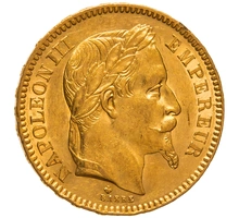 1866 20 French Francs Gold Coin Napoleon III BB