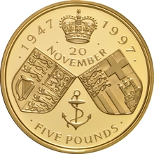 1997 + 2007 - Gold Five Pound Proof Coin set, Diamond and Golden Wedding Anniversary