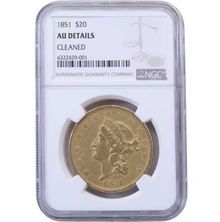 1851 $20 Gold Coin Double Eagle Liberty Head Philadelphia NGC AU Details