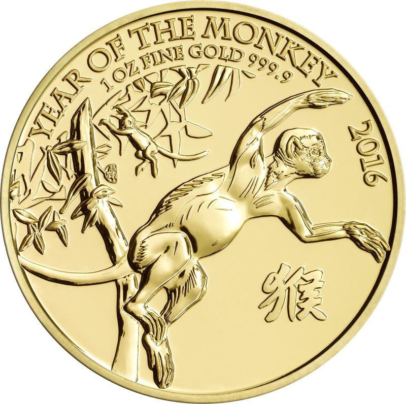 2016 Royal Mint 1oz Year of the Monkey Gold Coin