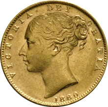 1880 Gold Sovereign - Victoria Young Head Shield Back- S