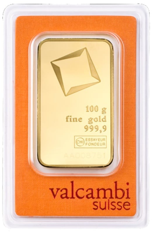 Valcambi 100 Gram Gold Bar