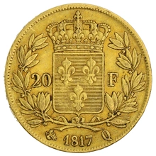 1817 20 French Francs Gold Coin Louis XVIII Q