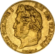20 French Francs Gold Coin Louis-Philippe Laureate Head