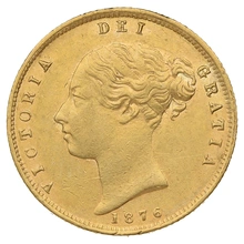 1876 Half Sovereign Victoria Young Head Shield Back - London