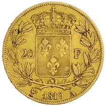 1819 20 French Francs - Louis XVIII Bare Head - A