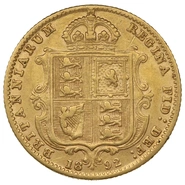 1892 Half Sovereign Victoria Jubilee Head Shield Back London