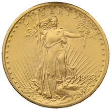 1908 $20 Double Eagle St Gaudens Gold coin Philadelphia no motto