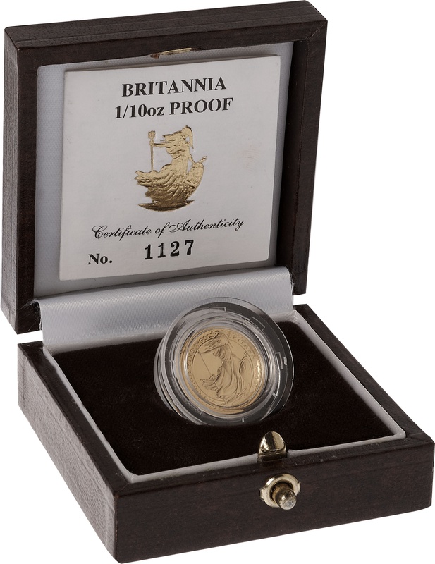 1990 Proof Britannia Tenth Ounce boxed with COA