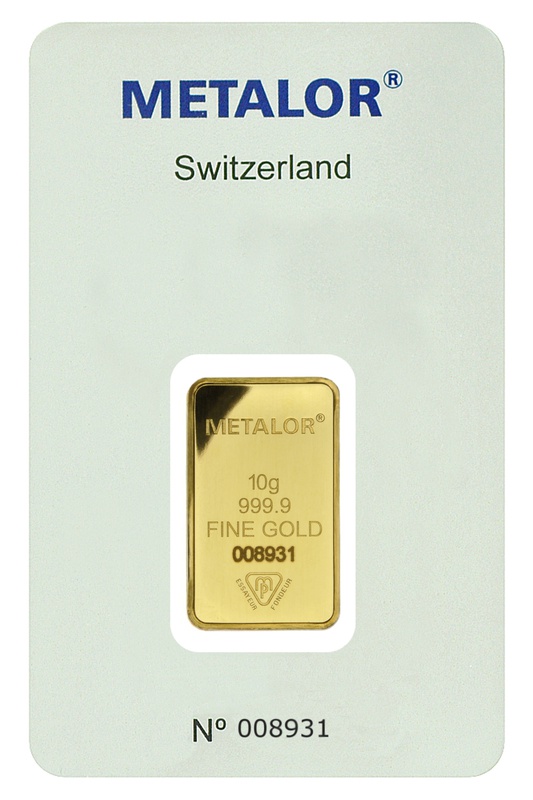 Metalor 10 Gram Gold Bar