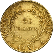 40 French Francs Gold Coin Napoleon First Consul Bare Head 1802-1804 AN 11-12