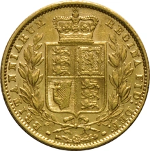 1860 Gold Sovereign - Victoria Young Head Shield Back- London large 0
