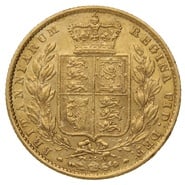 1868 Gold Sovereign - Victoria Young Head Shield Back- London
