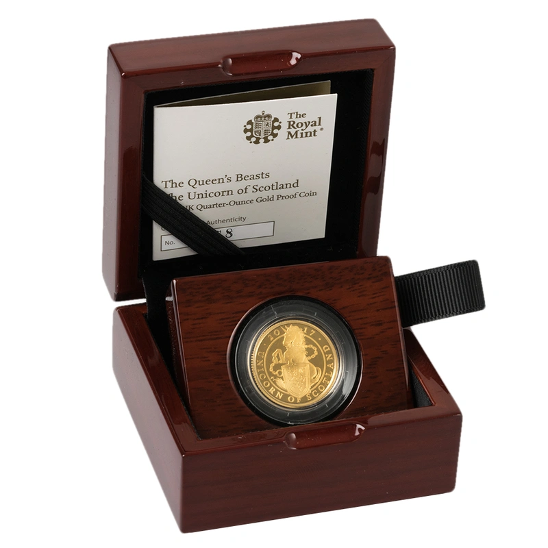 2017 1/4oz Quarter Ounce Proof Unicorn Gold Coin Queen's Beasts Boxed