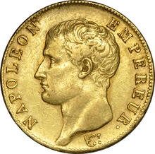 40 French Francs Gold Coin Napoleon First Empire Bare Head 1804-1807 AN13 AN14