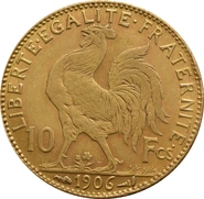 10 French Francs Gold Coin Marianne Rooster