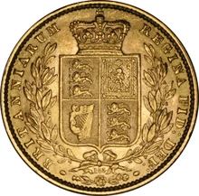 1873 Gold Sovereign - Victoria Young Head Shield Back- London