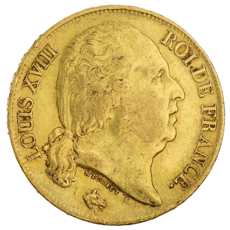 1816 20 French Francs Gold Coin Louis XVIII A