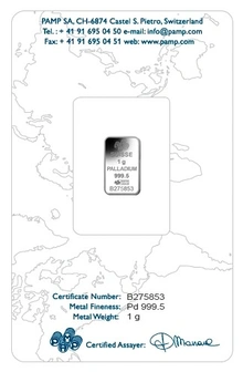 PAMP 1 Gram Palladium Bar